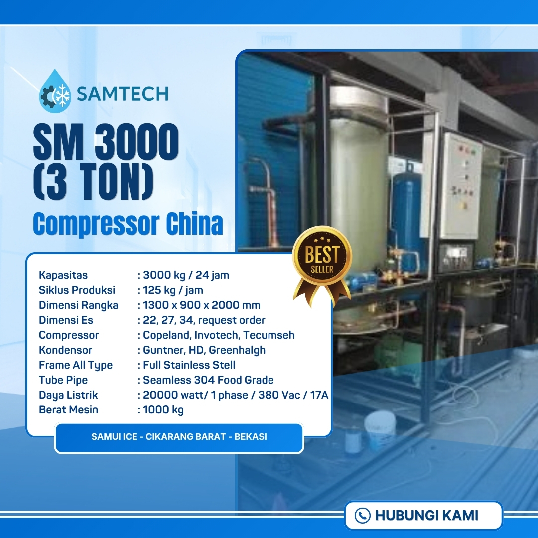Mesin Es Kristal Terbaik SAMUI SM 3000 Compressor China (3 Ton)